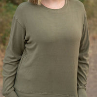 IN STOCK Corrine Ribbed Pullover Top - Olive