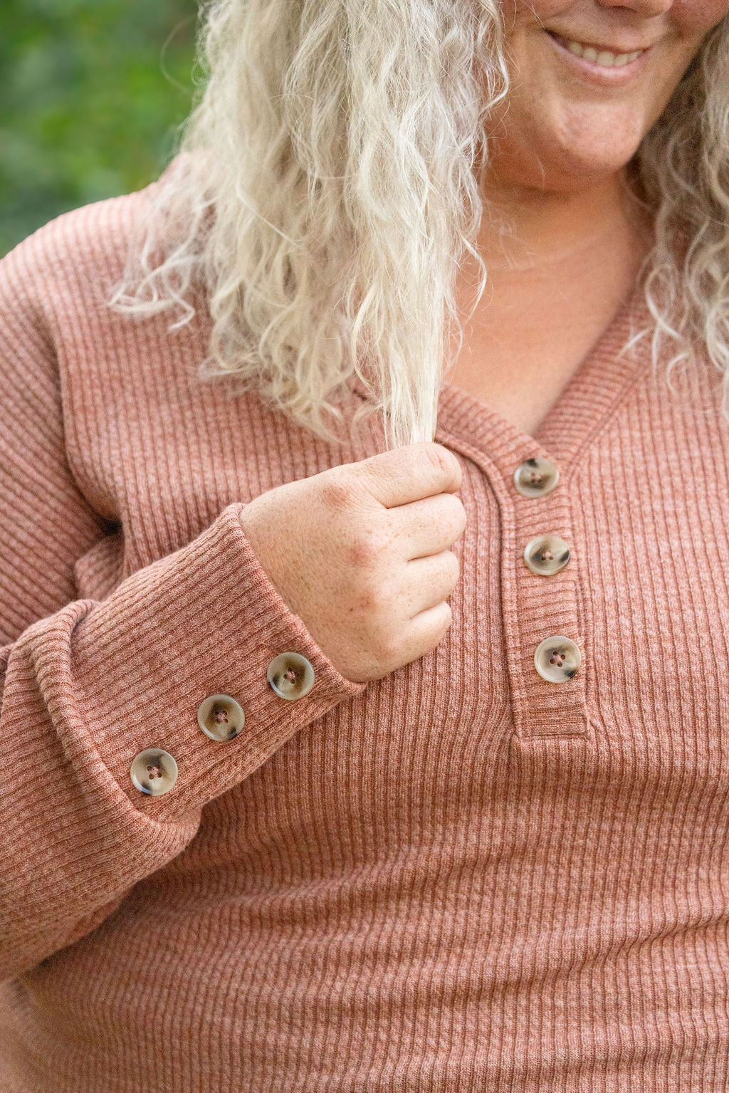 IN STOCK Brittney Button Sweater - Terra Cotta | Women&