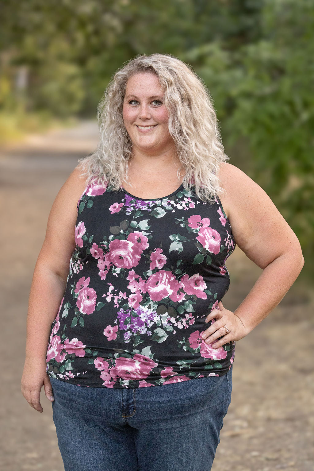 IN STOCK  Luxe Crew Tank - Black and Mauve Floral | Women&