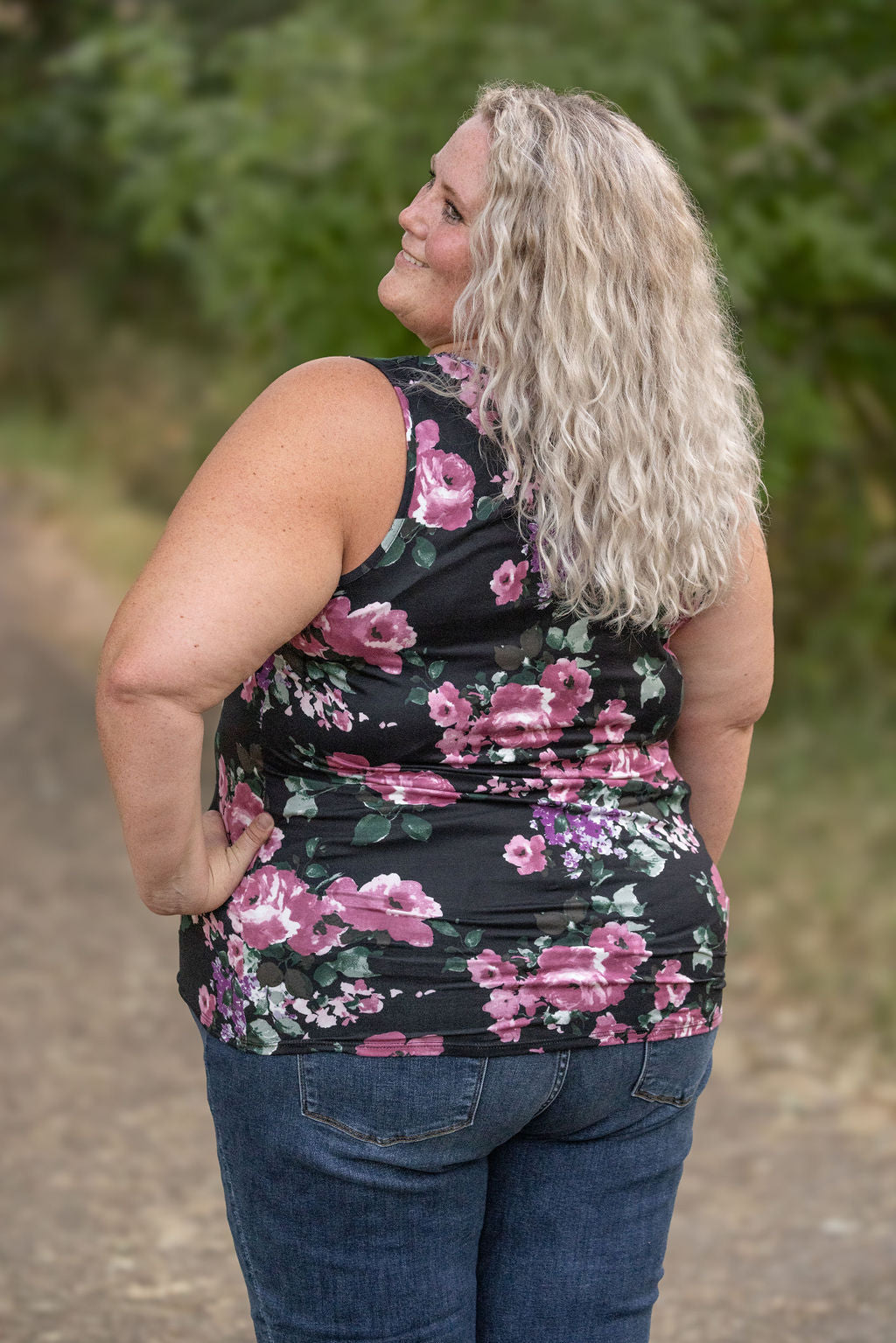 IN STOCK  Luxe Crew Tank - Black and Mauve Floral | Women&