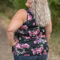 IN STOCK  Luxe Crew Tank - Black and Mauve Floral | Women's Tank Top