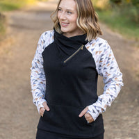 IN STOCK Zoey ZipCowl - Black and Geometric