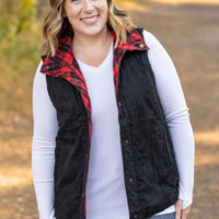 IN STOCK Reversible Vest - Corded Black and Plaid