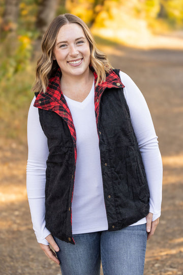 IN STOCK Reversible Vest - Corded Black and Plaid