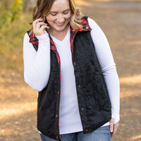 IN STOCK Reversible Vest - Corded Black and Plaid