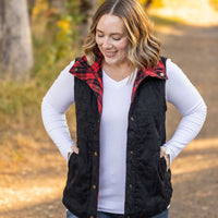 IN STOCK Reversible Vest - Corded Black and Plaid