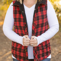 IN STOCK Reversible Vest - Corded Black and Plaid