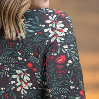 IN STOCK 3/4 Sleeve Sarah Ruffle - Evergreen Christmas