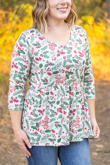 IN STOCK 3/4 Sleeve Sarah Ruffle - Holiday Berry