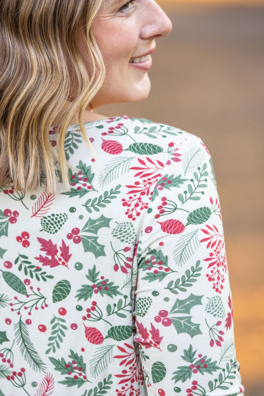 IN STOCK 3/4 Sleeve Sarah Ruffle - Holiday Berry