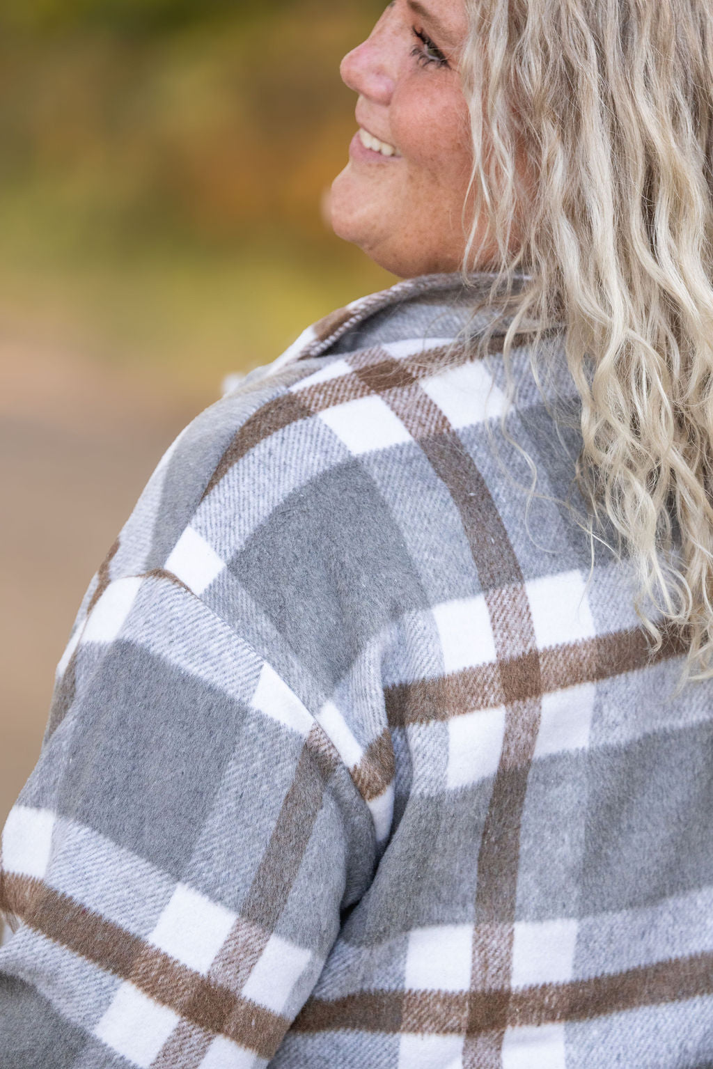 IN STOCK Norah Plaid Shacket - Grey and Tan | Women&