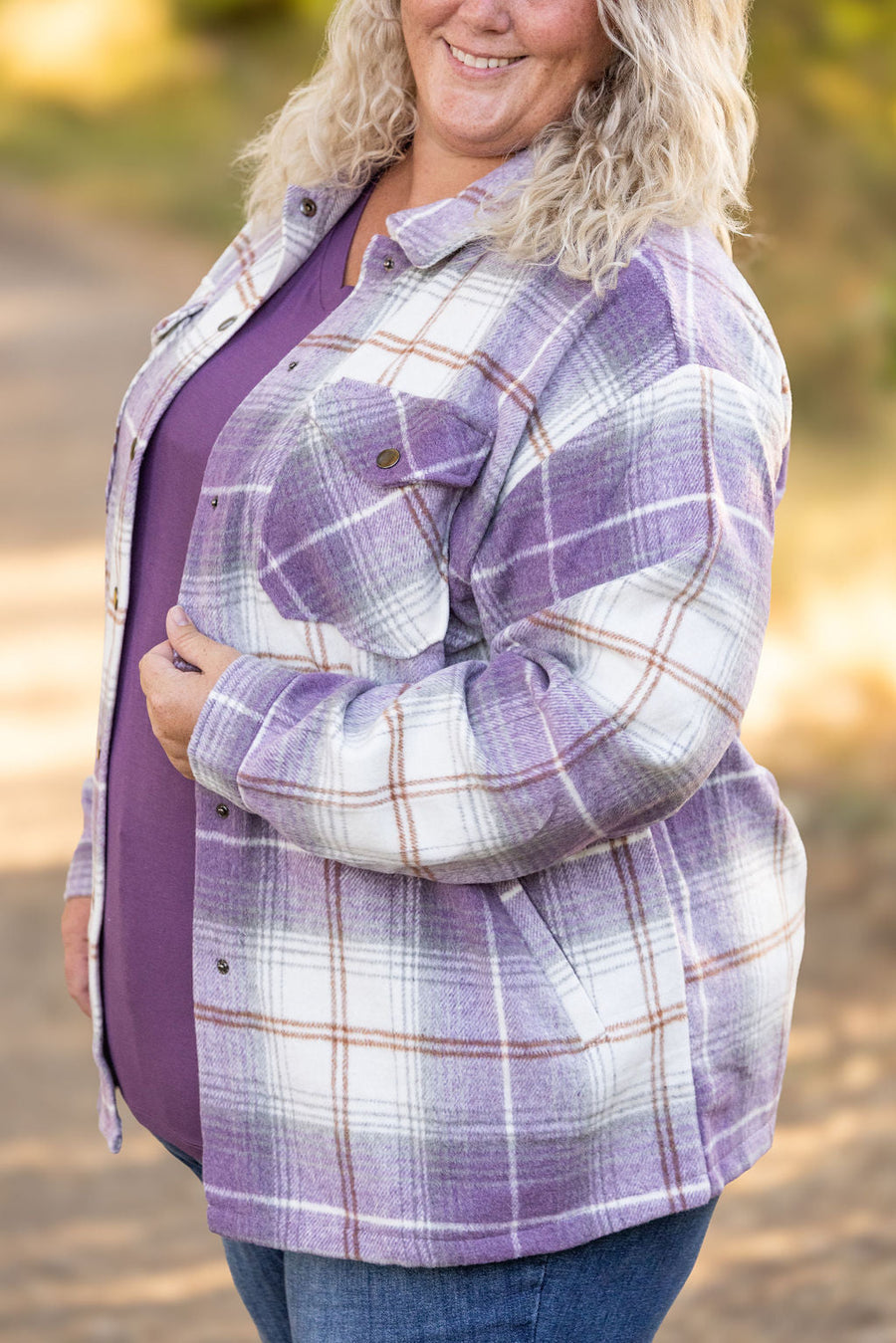 IN STOCK Norah Plaid Shacket - Purple and Gold FINAL SALE