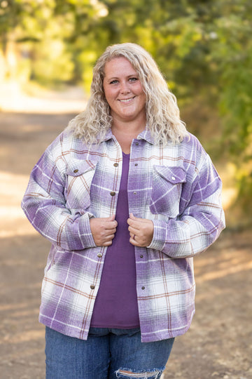 IN STOCK Norah Plaid Shacket - Purple and Gold FINAL SALE