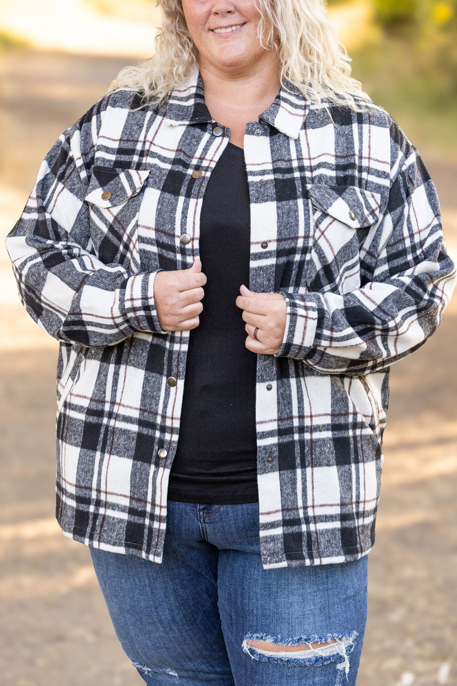 IN STOCK Norah Plaid Shacket - Ivory and Black