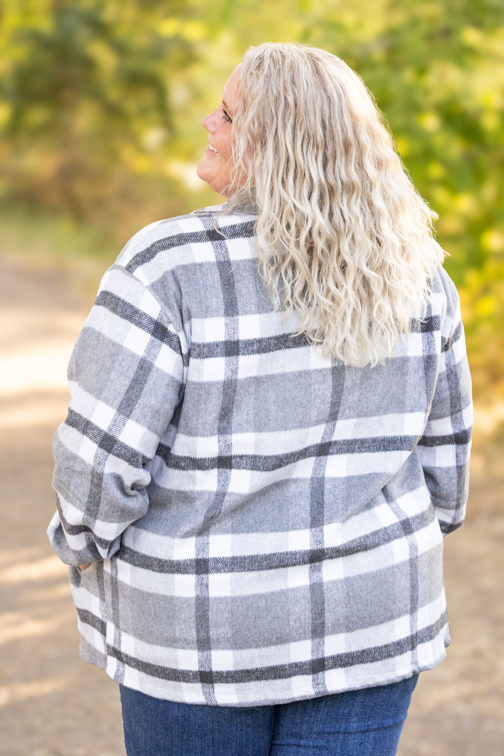 IN STOCK Norah Plaid Shacket - Classic Grey and White | Women&