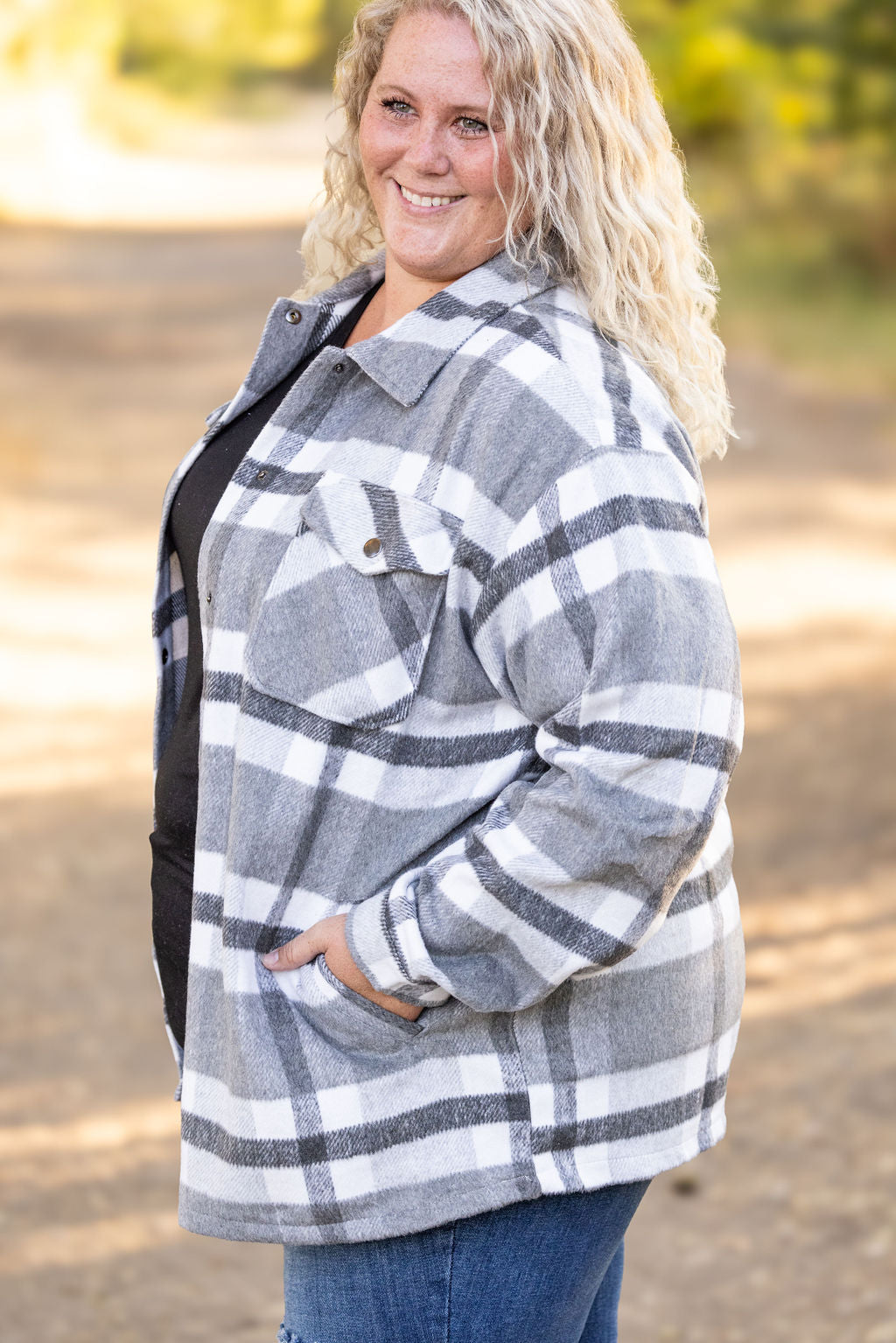 IN STOCK Norah Plaid Shacket - Classic Grey and White | Women&