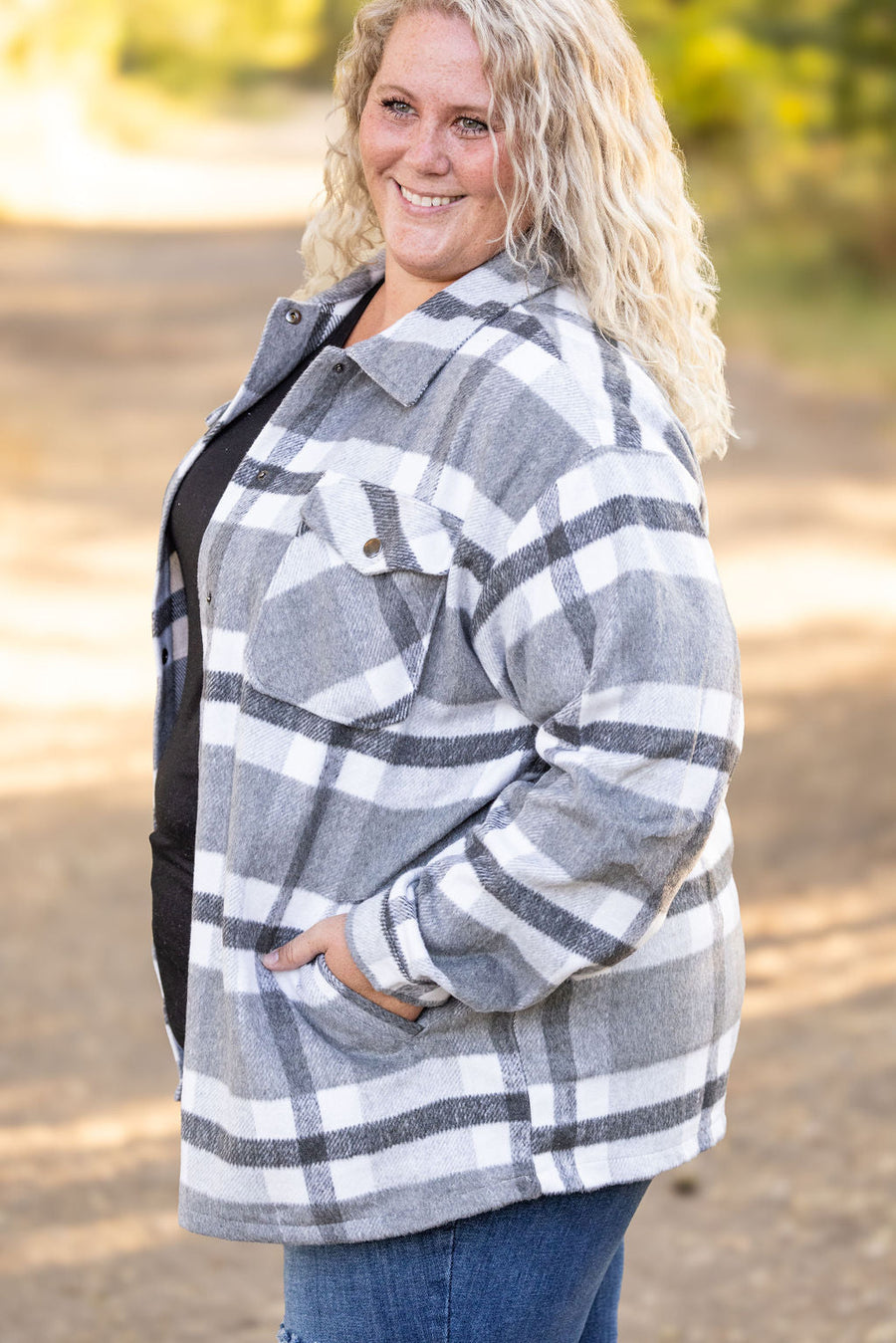 IN STOCK Norah Plaid Shacket - Classic Grey and White | Women's Shacket FINAL SALE