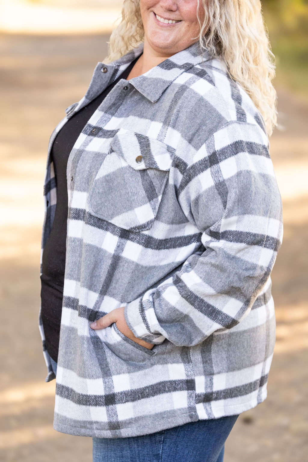 IN STOCK Norah Plaid Shacket - Classic Grey and White | Women&