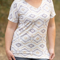 IN STOCK Chloe Cozy Tee - Purple and White Geometric