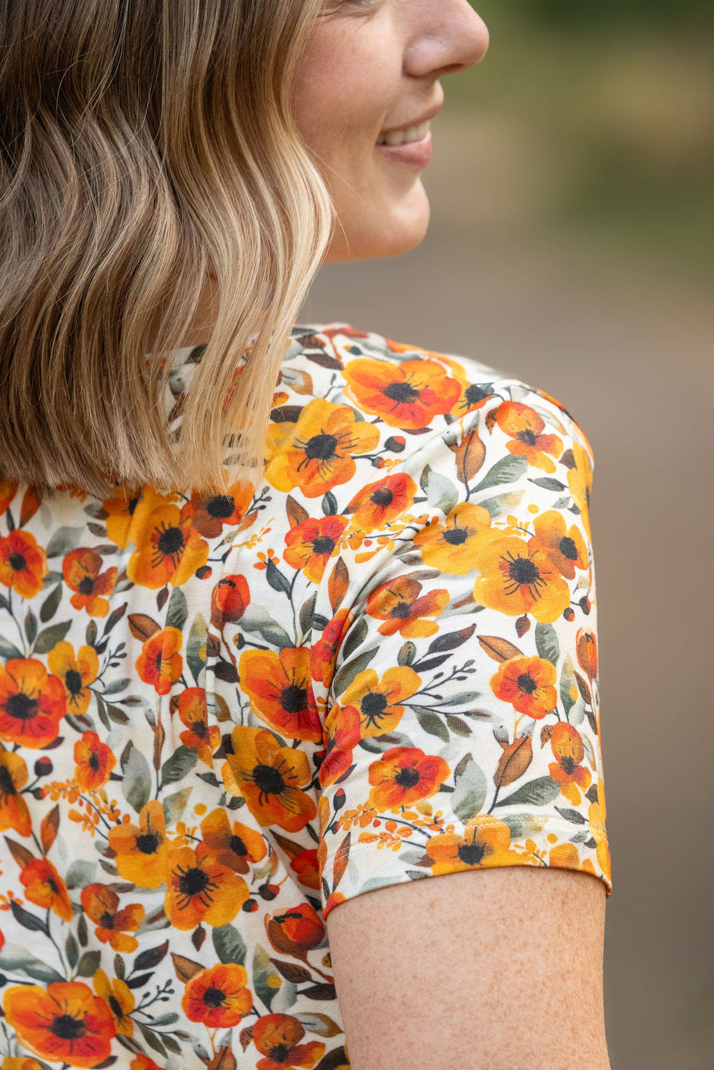 IN STOCK Sarah Ruffle Short Sleeve - Fall Floral FINAL SALE