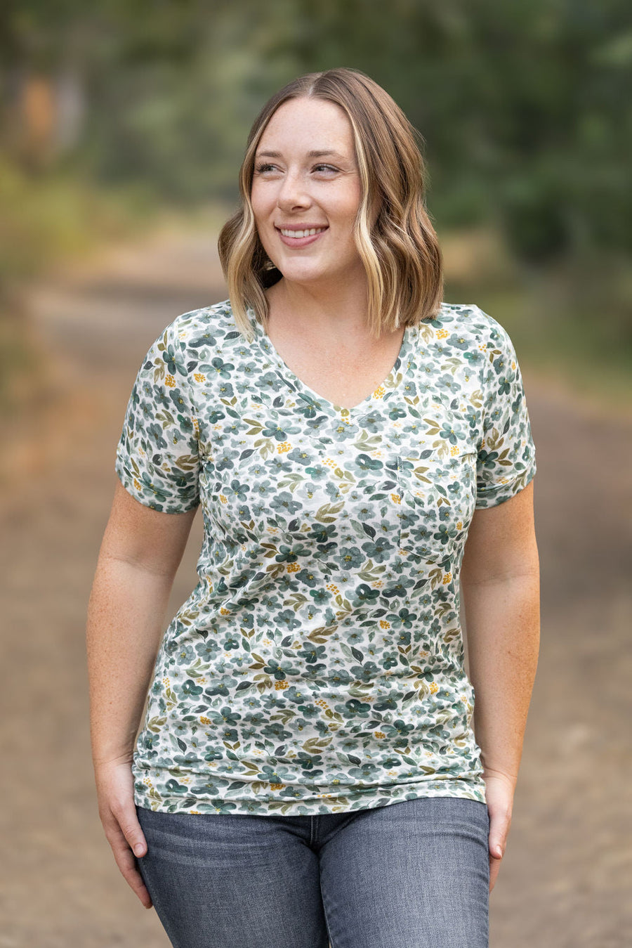 IN STOCK Sophie Pocket Tee - Green Floral