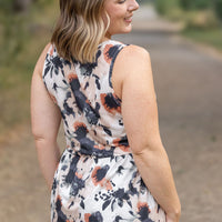 IN STOCK Renee Ruffle Tank - Neutral Abstract FINAL SALE