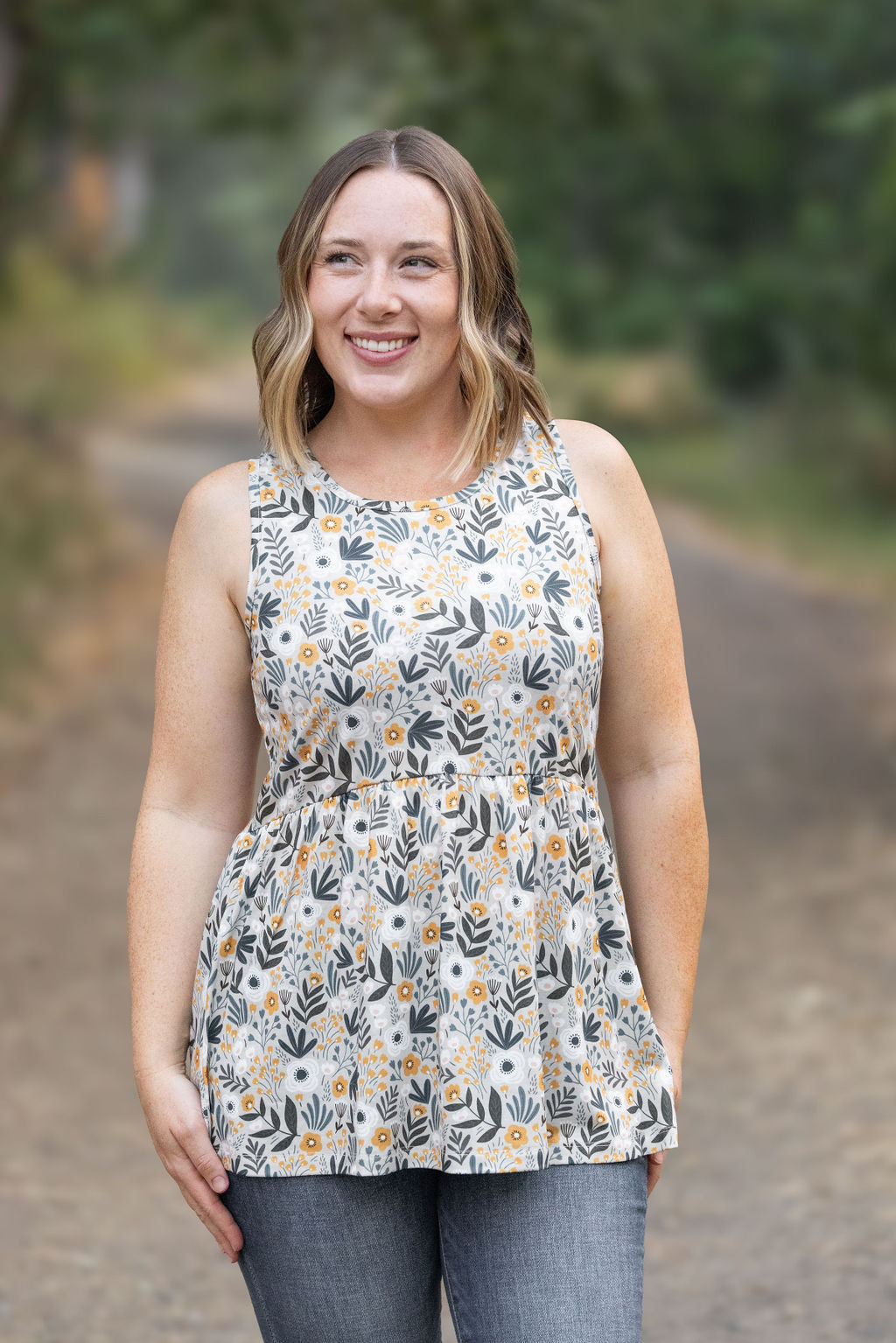 IN STOCK Renee Ruffle Tank - Boho Olive Floral FINAL SALE