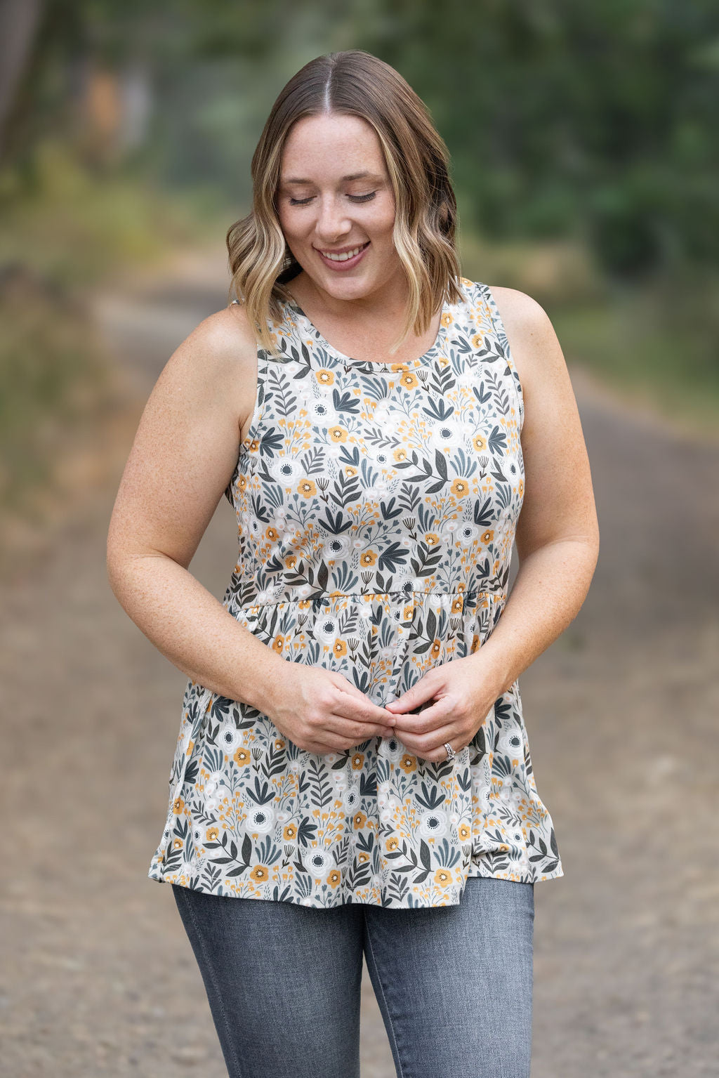 IN STOCK Renee Ruffle Tank - Boho Olive Floral FINAL SALE