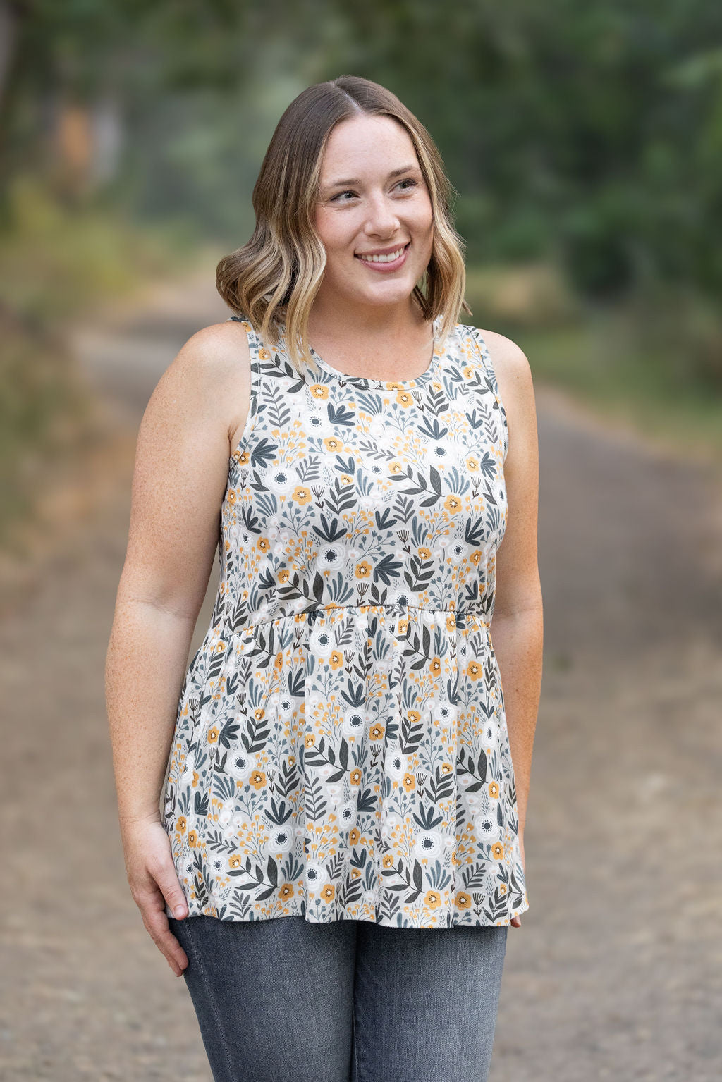 IN STOCK Renee Ruffle Tank - Boho Olive Floral FINAL SALE