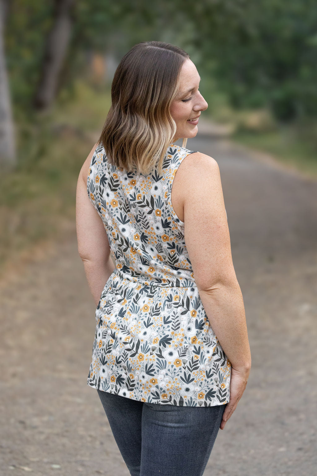 IN STOCK Renee Ruffle Tank - Boho Olive Floral FINAL SALE