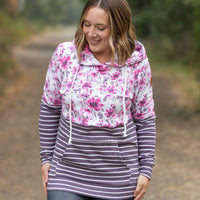 IN STOCK Hailey Pullover Hoodie - Pink Floral and Stripes