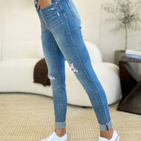 Judy Blue Full Size Mid Rise Destroy & Cuff Skinny Jeans