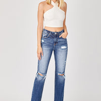 Risen Full Size Raw Hem Distressed Straight Jeans