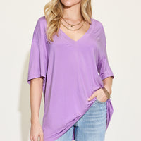 Basic Bae Full Size Bamboo V-Neck Drop Shoulder T-Shirt