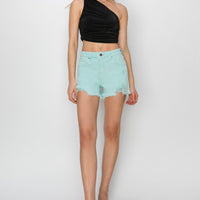 RISEN Mid Waist Frayed Hem Denim Shorts