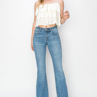 RISEN Mid Rise Flare Jeans with Pockets