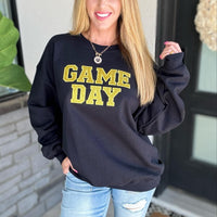 PREORDER: Embroidered Glitter Game Day Sweatshirt in Black/Golden Yellow