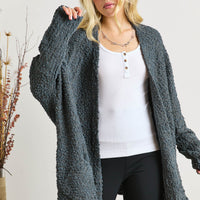 ADORA Popcorn Knit Open Front Long Sleeve Cardigan