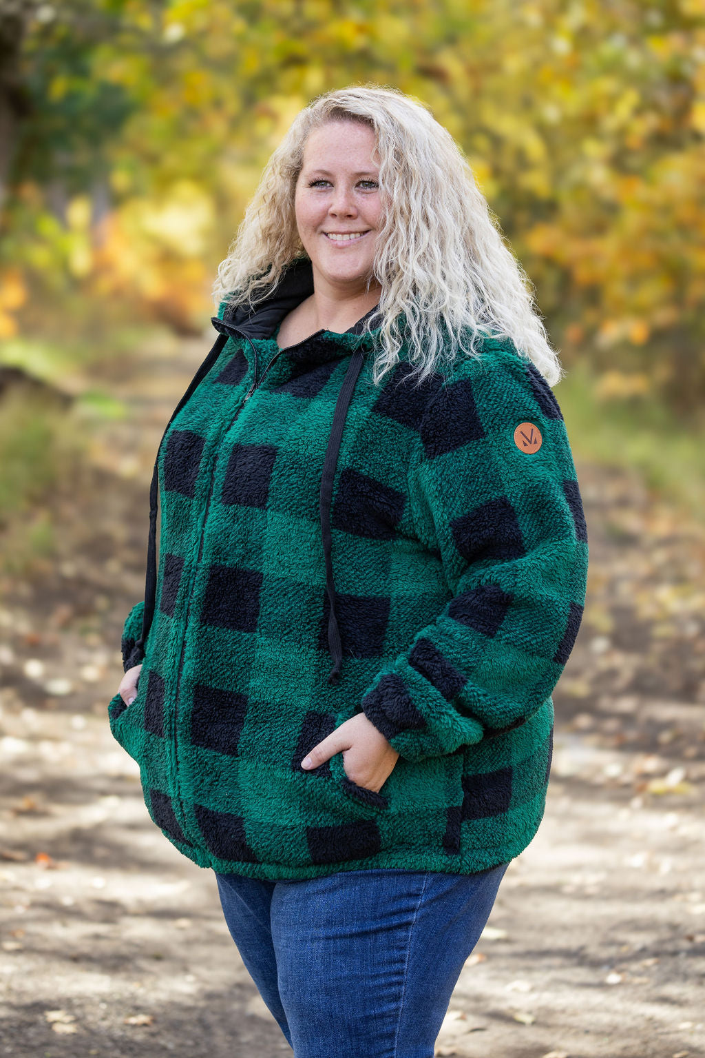 IN STOCK Sherpa Fullzip Hoodie - Green Plaid