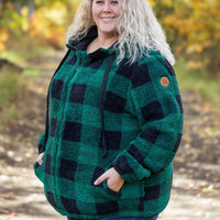 IN STOCK Sherpa Fullzip Hoodie - Green Plaid