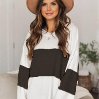 Color Block Round Neck Long Sleeve Sweater