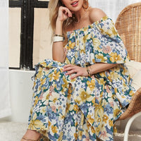 ADORA Layered Floral Off-Shoulder Short Sleeve Maxi Dress