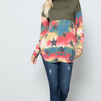 Celeste Full Size Tie-Dye Star Print Long Sleeve Blouse