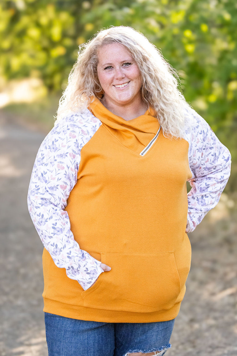 IN STOCK Zoey ZipCowl - Mustard and Harvest Floral FINAL SALE