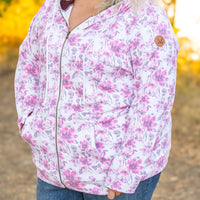 IN STOCK Classic Fullzip Hoodie - Pink Floral and Burgundy FINAL SALE