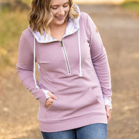 IN STOCK HalfZip Hoodie - Mauve and White Geometric