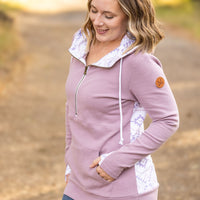 IN STOCK HalfZip Hoodie - Mauve and White Geometric