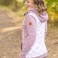 IN STOCK HalfZip Hoodie - Mauve and White Geometric