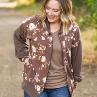 IN STOCK Ramona Ribbed Floral Zip Up - Brown FINAL SALE