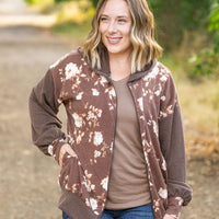 IN STOCK Ramona Ribbed Floral Zip Up - Brown FINAL SALE